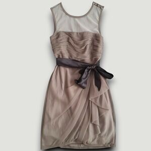 White by Vera Wang Dress 10 Gray Tulle Ruched Cocktail Party Designer VW361021